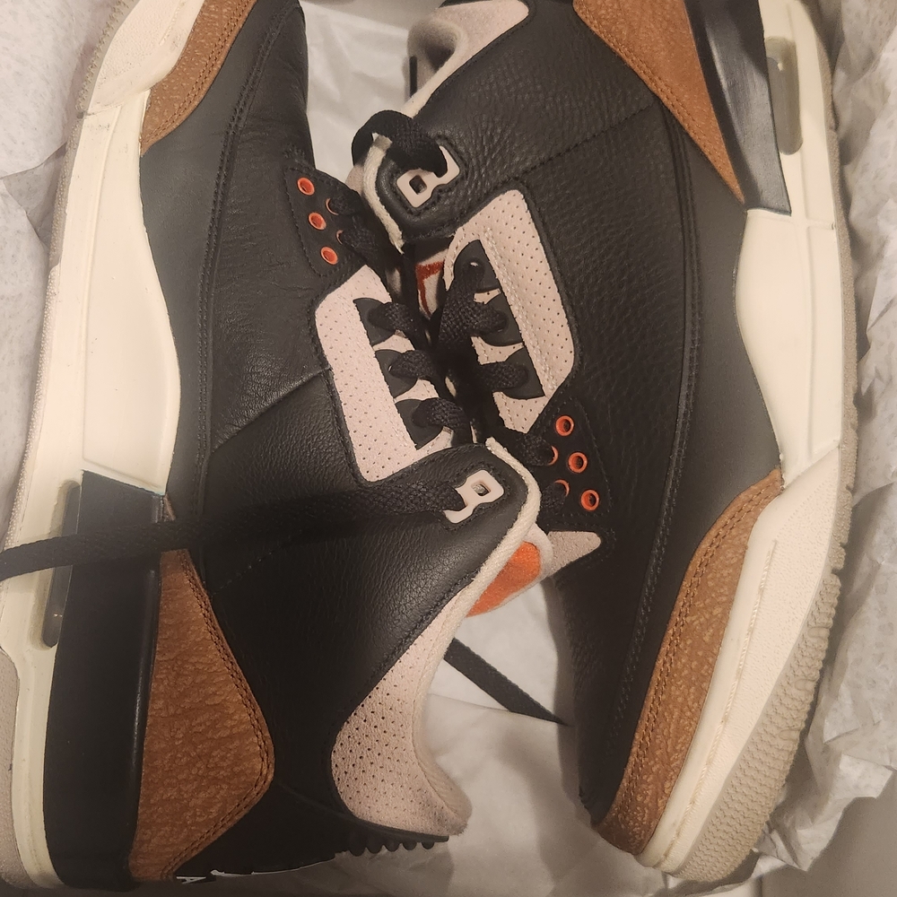 Jordan  3s Retro- Black and Brown Sneakers with Orange Highlights